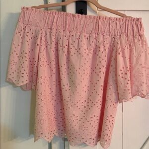 Crown & Ivy Pink Eyelet blouse off shoulder